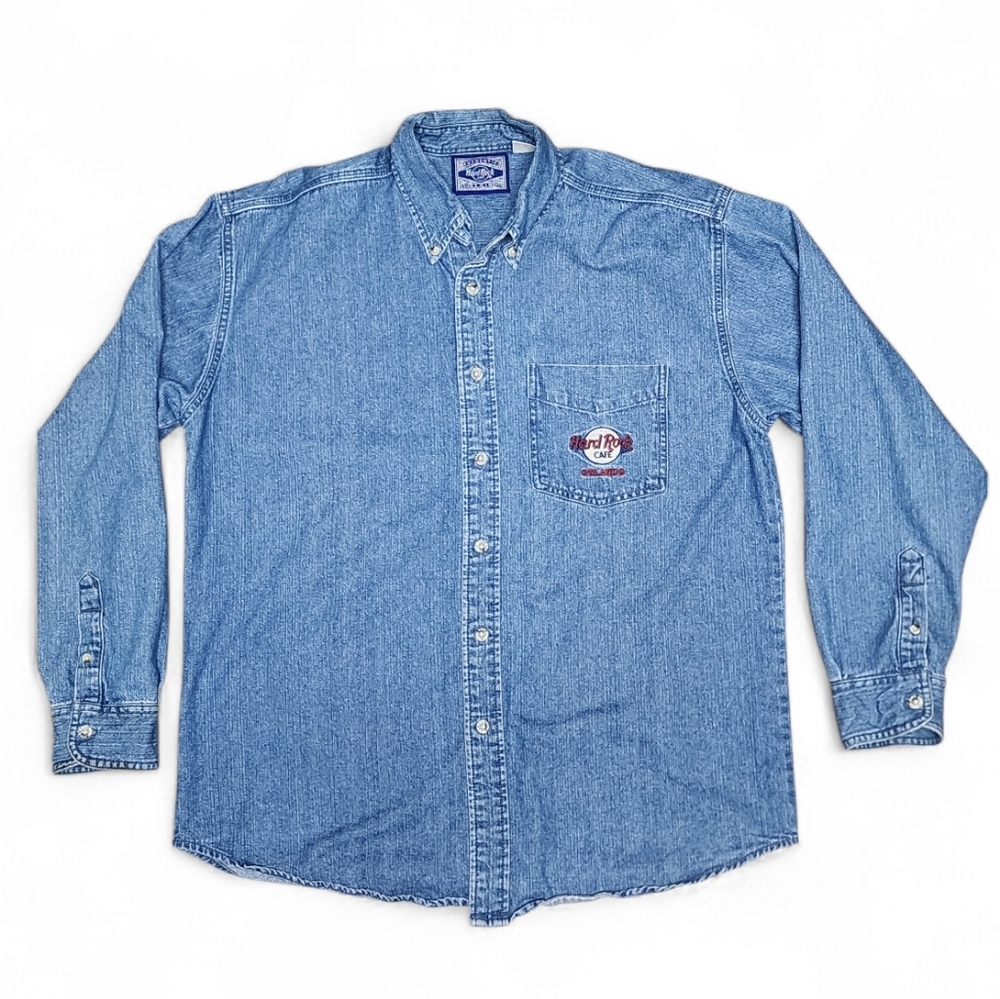 Vintage Hard Rock Cafe Denim Shirt Men's M Long Sleeve Orlando Embroidered 90s